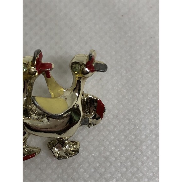 VTG Gold Tone Green Rhinestone Enameled Ducks Scatter Pin Brooch - Picture 5 of 12